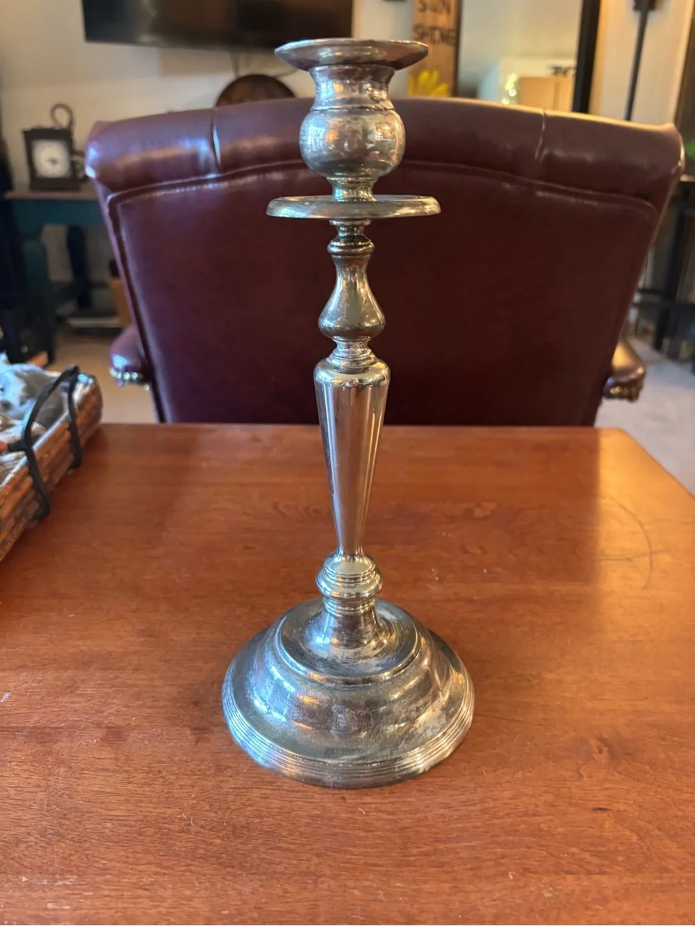 Silver Plated 11” Candlestick with Natural Patina
